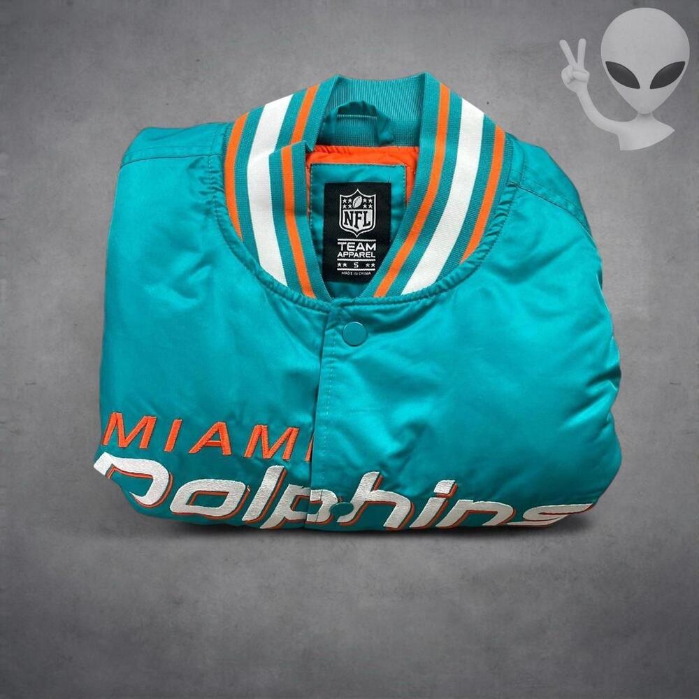 Vintage Starter Miami Dolphins Satin Bomber Jacket Mens Small NFL Aqua Orange - Picture 8 of 8